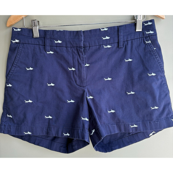 British Khaki Pants - Navy Blue Embroidered Shark Shorts Size 6 | Preppy Coastal Summer Chino Style